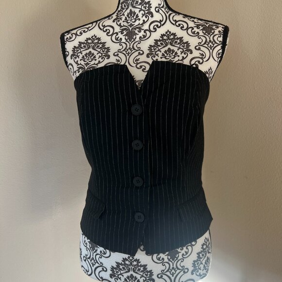 Sincerely Jules Sleeveless Corset Vest - Black wht Pinstripe - Size Large - Picture 2 of 8